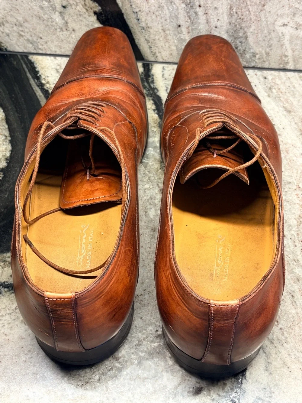 Santoni Men’s 12.5 US Brown Leather Cap Toe Oxford Dress Shoes Italy 11.5 UK